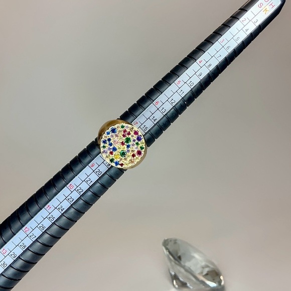 Gold Multicolor Gemstone Signet Ring – Size 8 - Picture 7 of 7